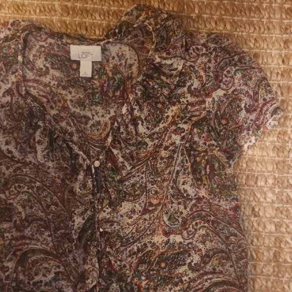 LOFT Paisley Button Down Shirt - Green and Purple - Picture 3 of 10
